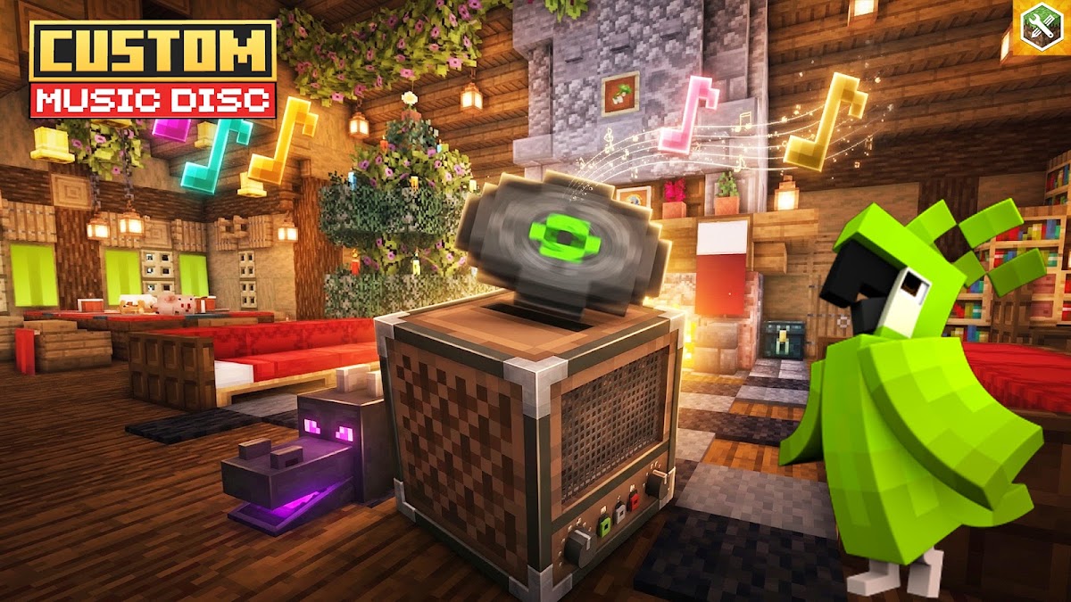 A custom music disc in a Minecraft build